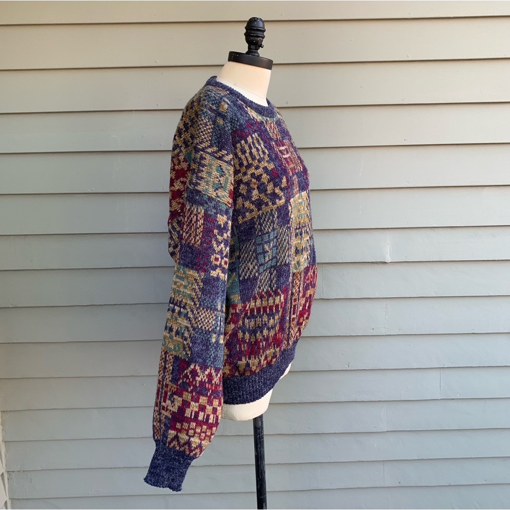 Vintage 80s Colorful Multicolor Geometric Loud Cosby Grandpa Plaid Sweater XL - Picture 6 of 17